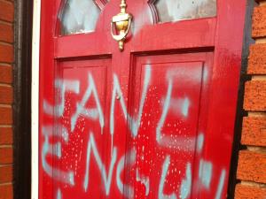 Grafitti Removal (1 of 2) - Grafitti daubed on the frontage of a rental property in the Ashton-on-Ribble area of Preston